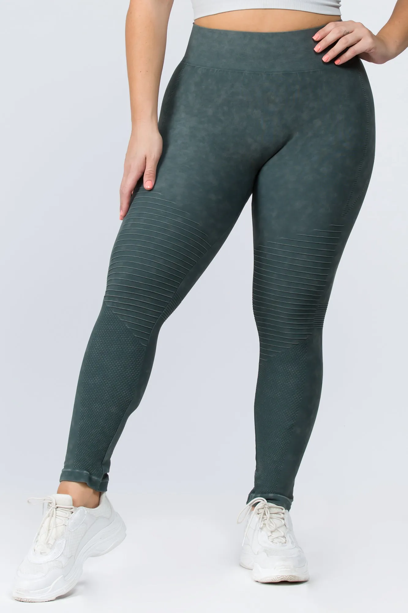 Plus Size Mineral Washed Moto Style Leggings