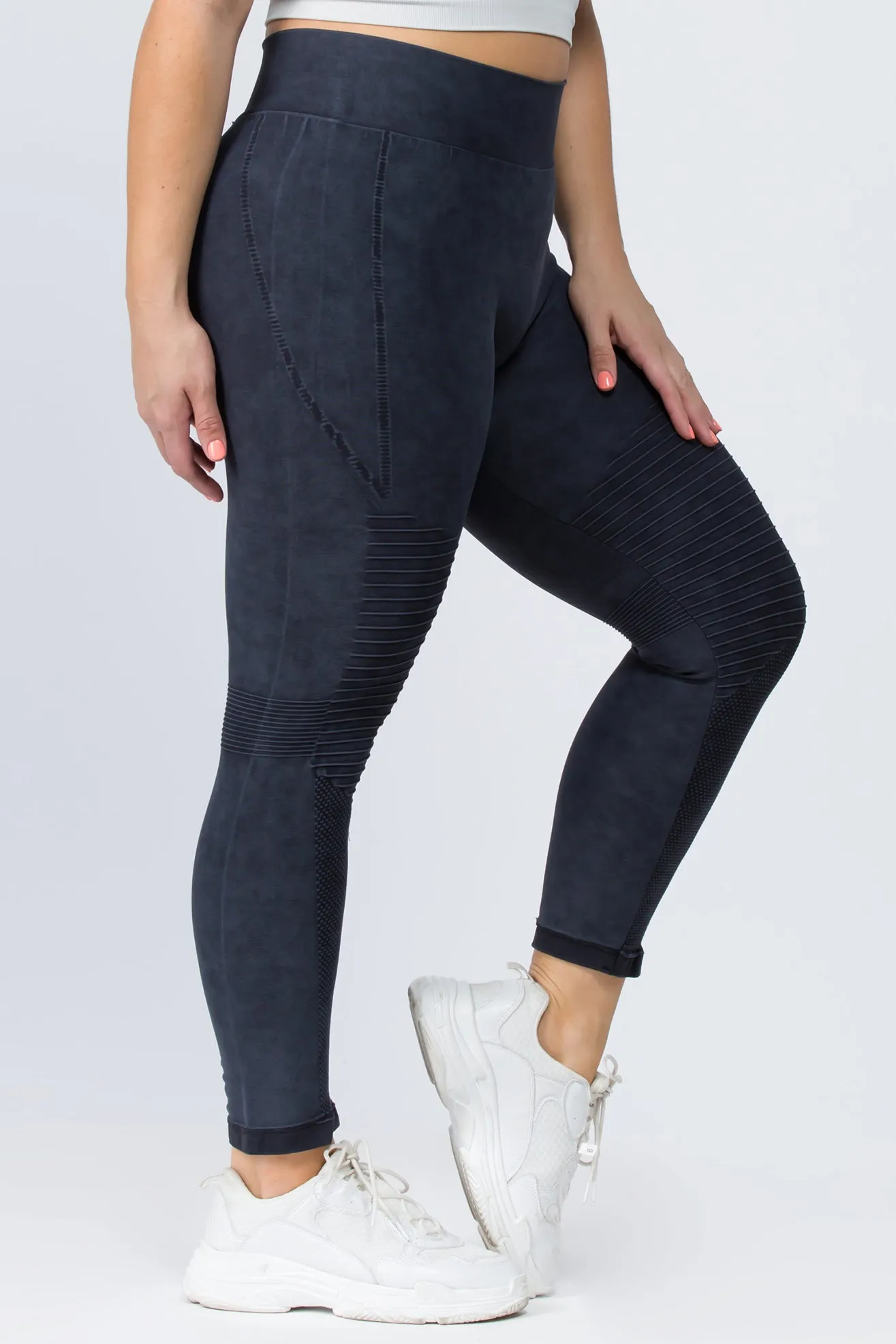 Plus Size Mineral Washed Moto Style Leggings