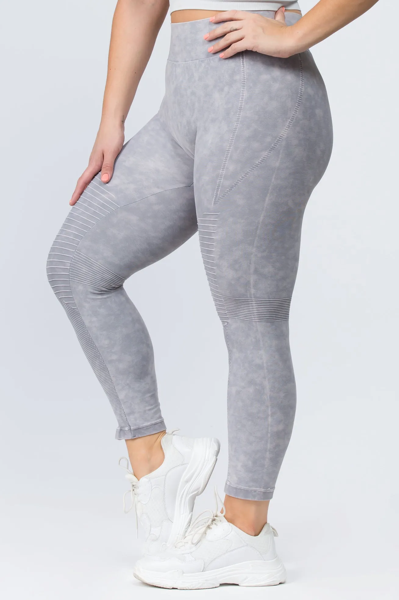 Plus Size Mineral Washed Moto Style Leggings