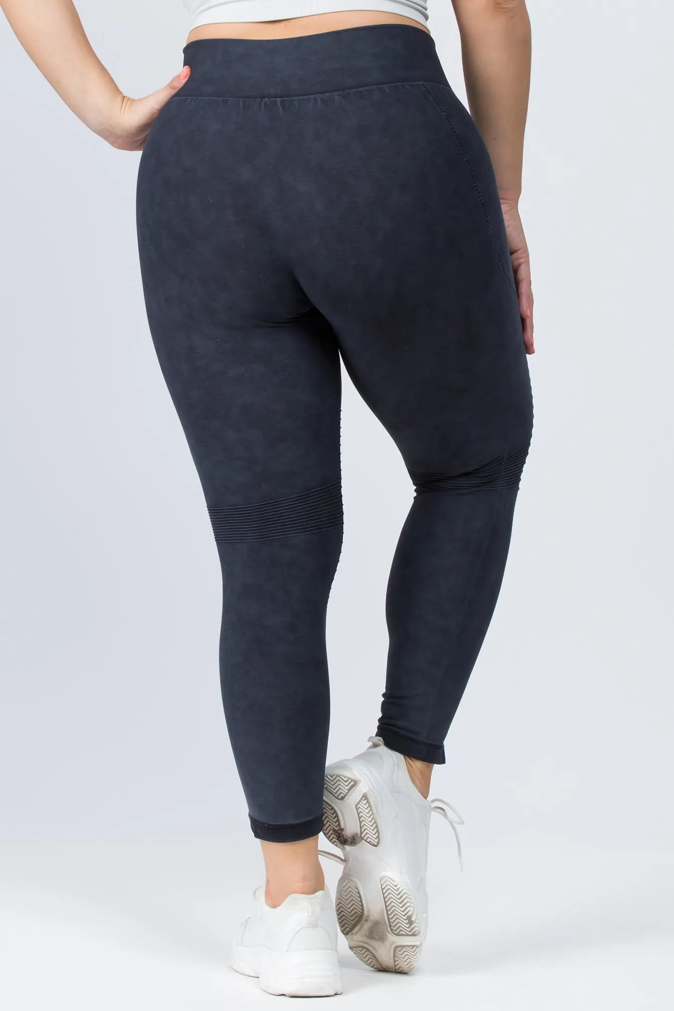 Plus Size Mineral Washed Moto Style Leggings